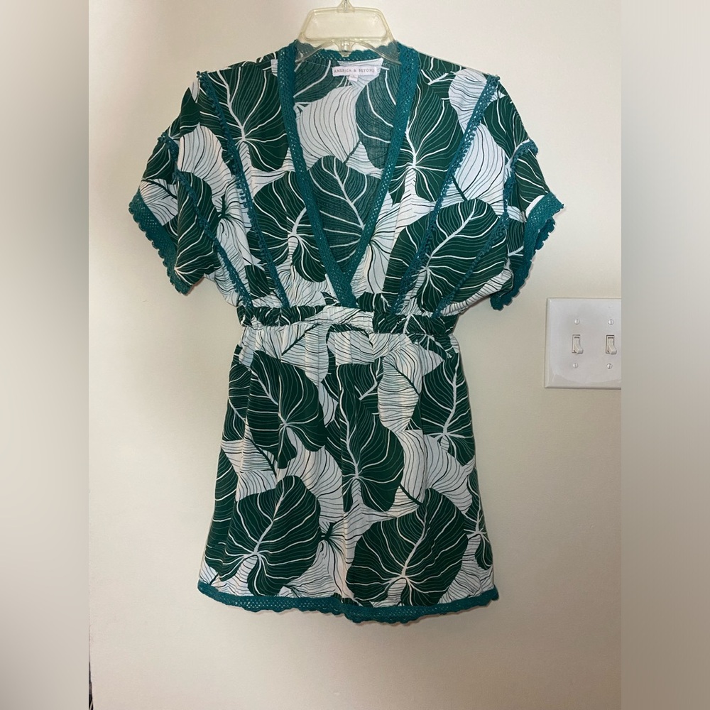 America Beyond Swim Cover Up Crochet Women Size S Palms Tunic Tropical Resort